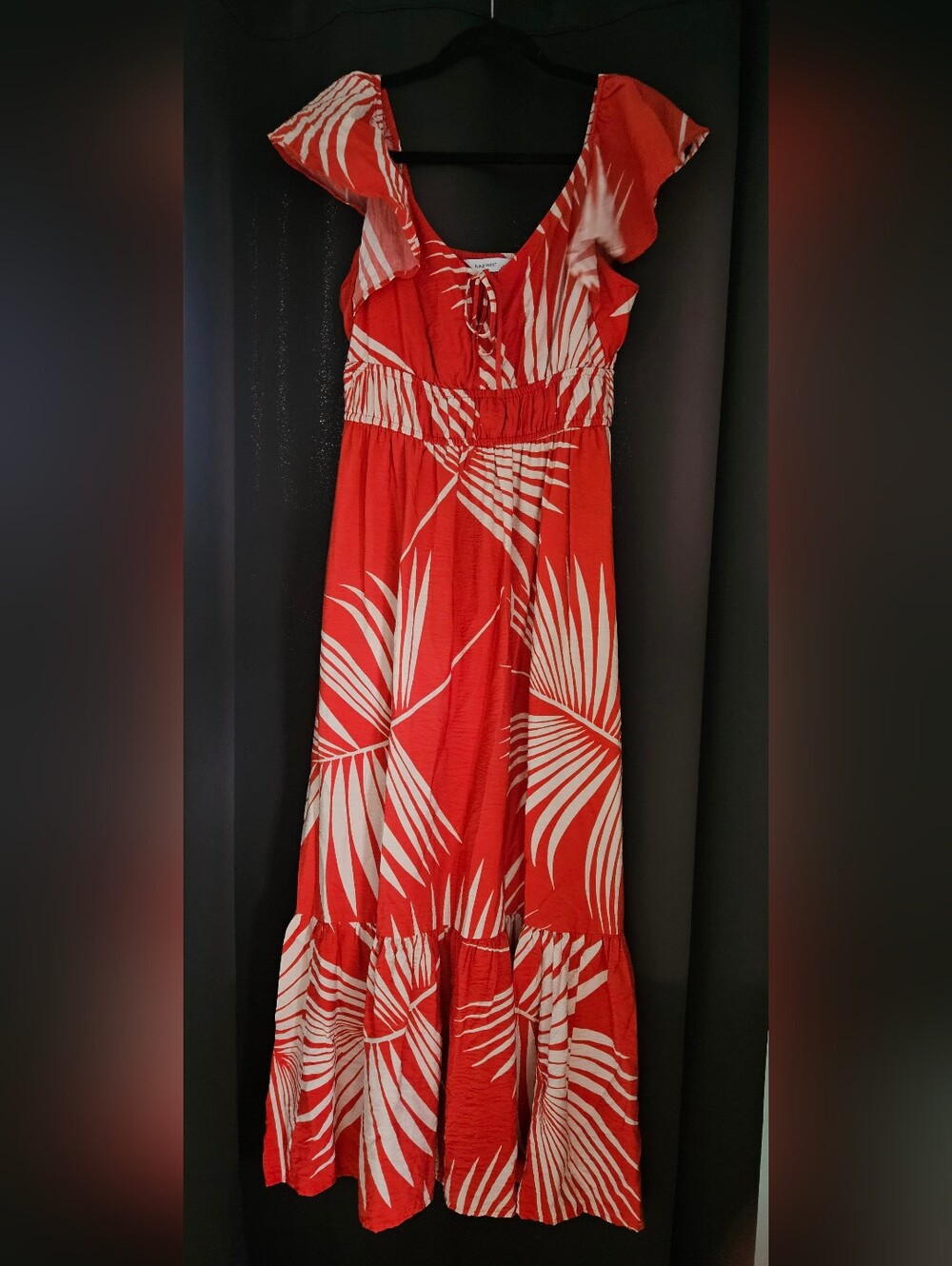 Nine West Flutter Sleeve Red Tropical Print Maxi Dress Size Small